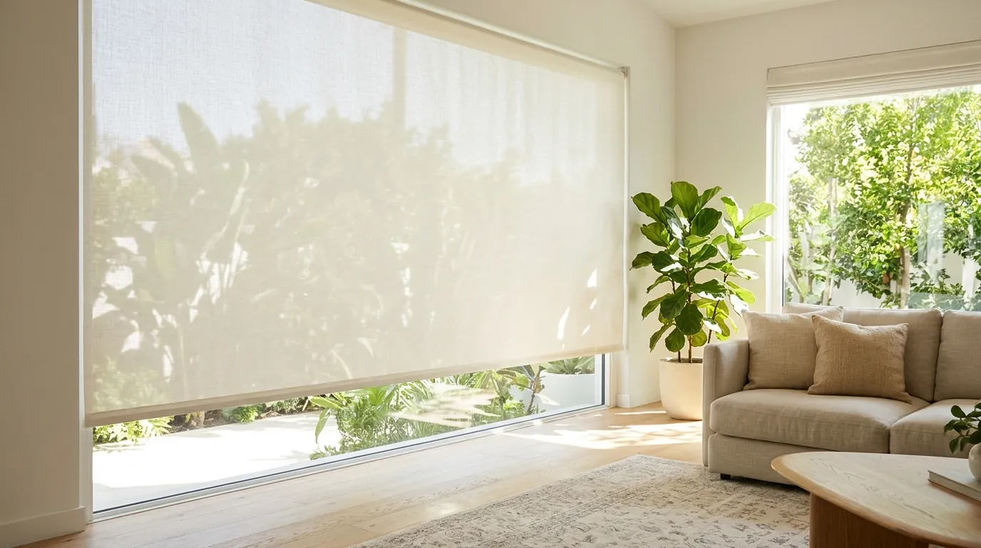 Estor translúcido con protección UVA en un salón soleado